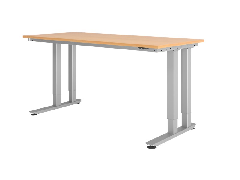 Hammerbacher Elektrisch Höhenverstellbar Schreibtisch Rechteckig Buche Spanplatte Silber C-Fuß 180 x 80 cm