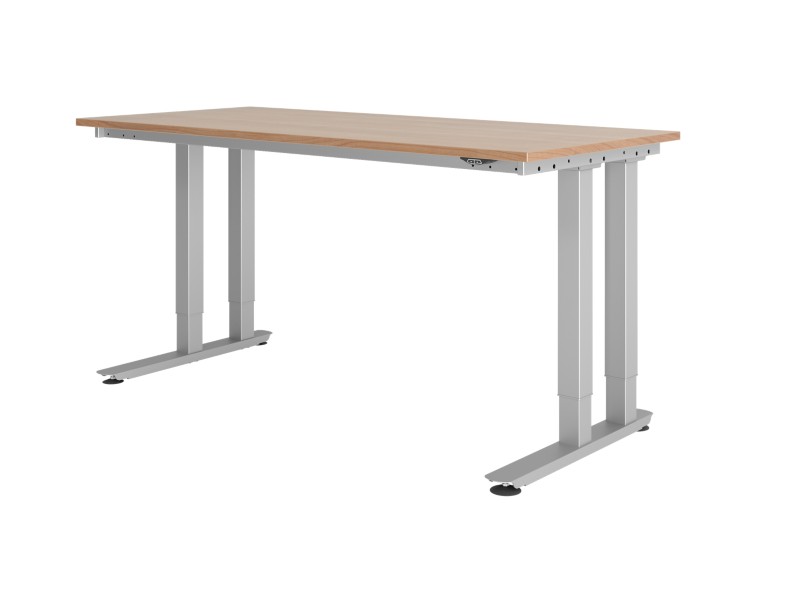 Hammerbacher Elektrisch Höhenverstellbar Schreibtisch Rechteckig Walnuss Spanplatte Silber C-Fuß 180 x 80 cm