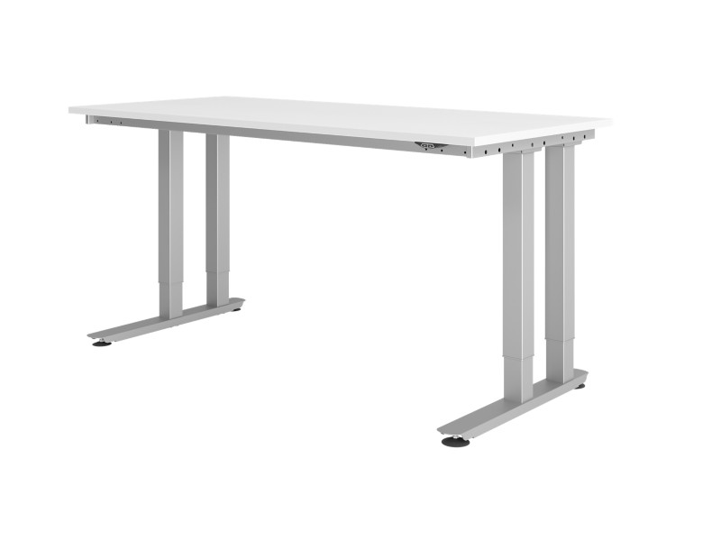 Hammerbacher Elektrisch Höhenverstellbar Schreibtisch Rechteckig Spanplatte Silber Weiß C-Fuß 180 x 80 cm