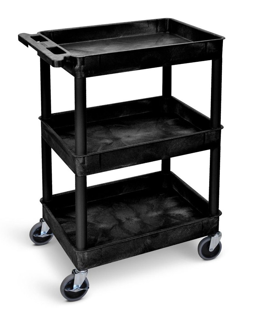 Super Strength Shelf Trolley Mobile Shelf Trolley 3 Shelves 150 Kg 610 X 460 X 1,000 Mm Black