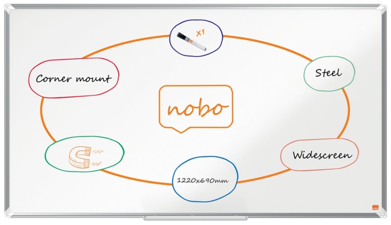 Nobo Premium Plus Widescreen Whiteboard 1915372 Wandmontiert Magnetisch Lackierter Stahl 122 x 69 cm