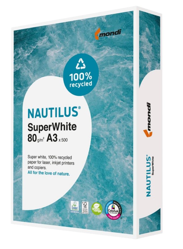 Nautilus SuperWhite DIN A3 Druckerpapier 80 g/m² Glatt Weiß 500 Blatt