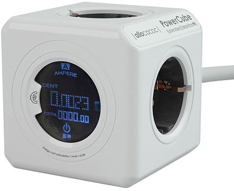 Allocacoc 8910 / DEEXMO PowerCube Steckdosenwürfel mit Energieverbrauchsmonitor 4 Steckdosen 1,5 m Weiß, Grau