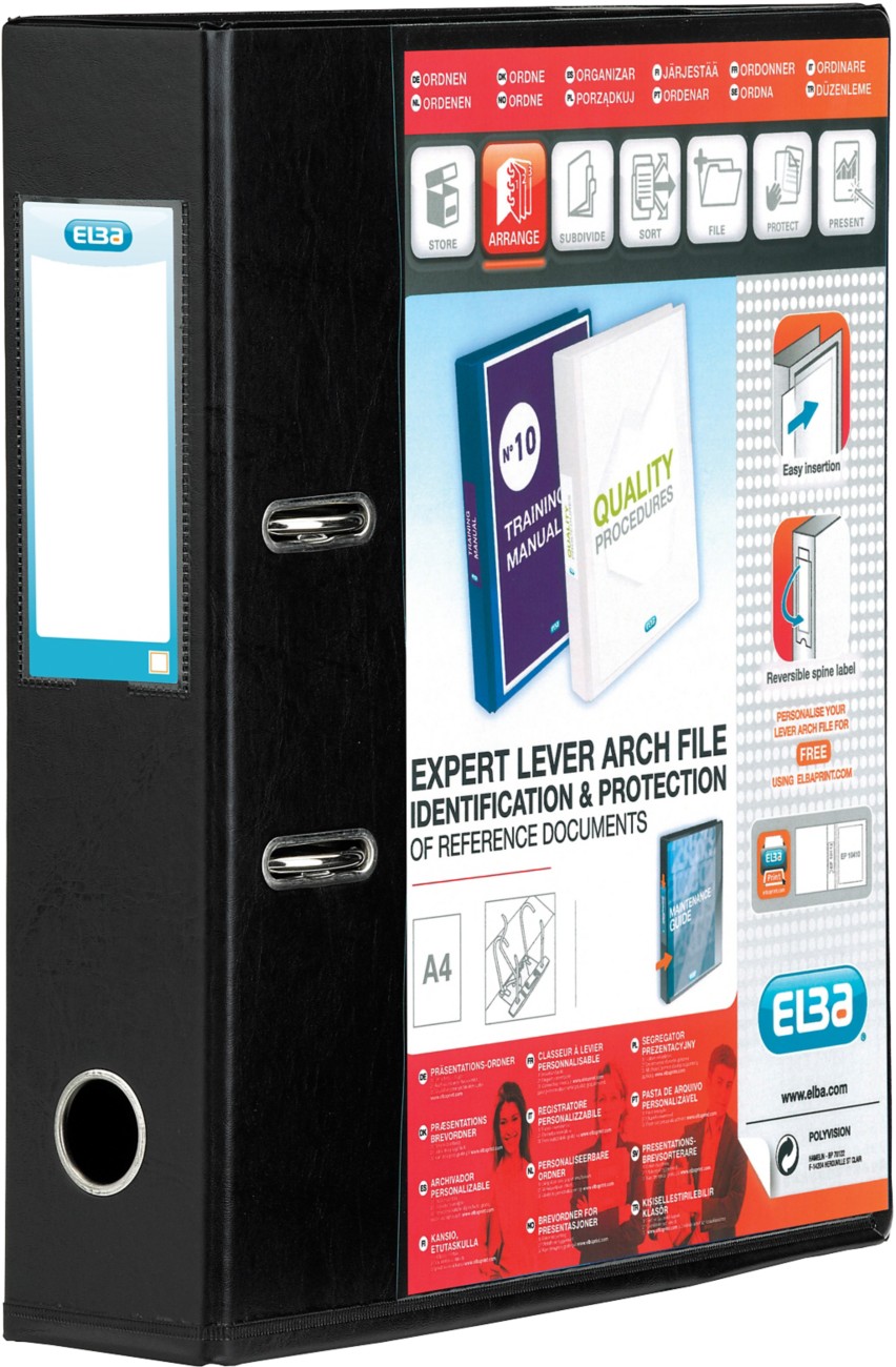 Elba Vision Wide Lever Arch File A4 70 Mm Black Cardboard, Pp (Polypropylene) Portrait