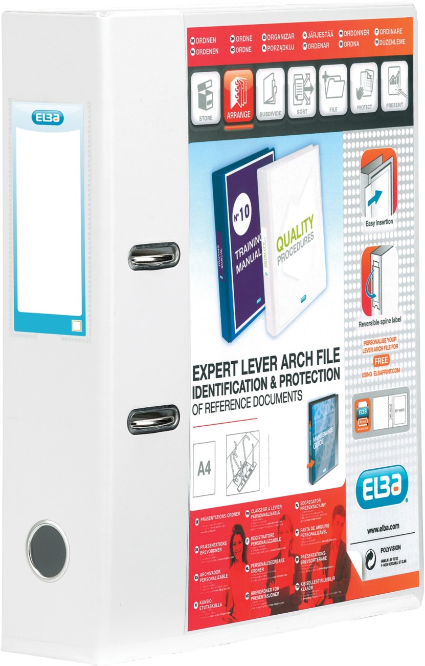 Elba Vision Wide Lever Arch File A4 70 Mm White 2 Rings Cardboard, Pp (Polypropylene) Portrait