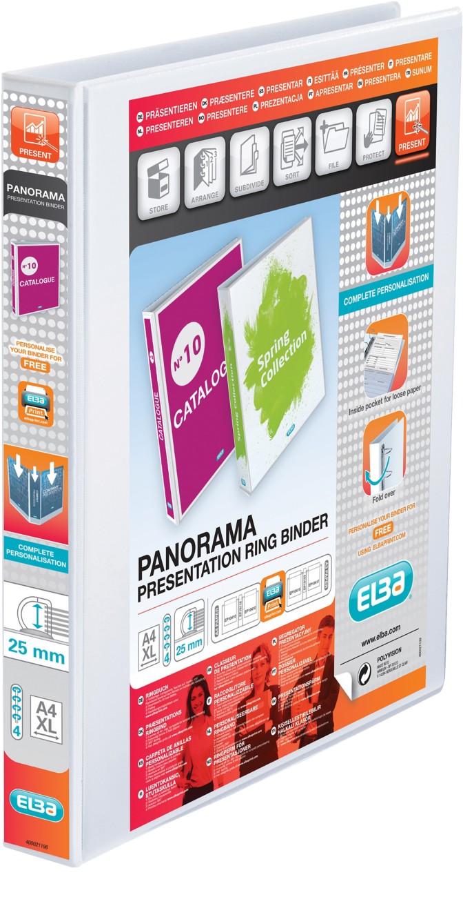 Elba Ring Binder A4 4 Rings White Panorama