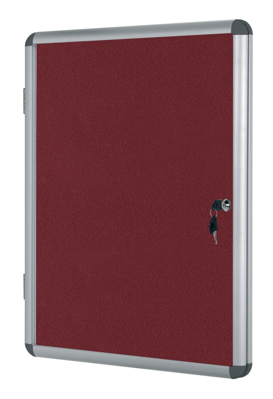 Bi-Office Enclore Indoor Lockable Notice Board Non Magnetic 9 X A4 Wall Mounted 72 (W) X 98.1 (H) Cm Burgundy