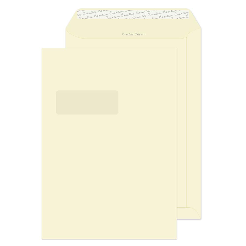 Creative Peel & Seal C4 Coloured Envelope Cream 229 (W) X 324 (H) Mm Window 120 Gsm Pack Of 250
