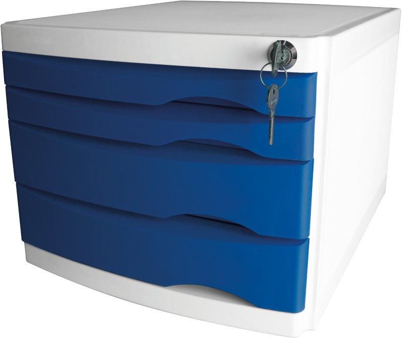 Helit Schubladenbox mit 4 Schubladen The Safe A4 Kunststoff Blau 230 x 300 x 355 mm