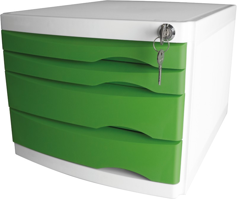 Helit Schubladenbox mit 4 Schubladen The Safe A4 Kunststoff Grün 230 x 300 x 355 mm