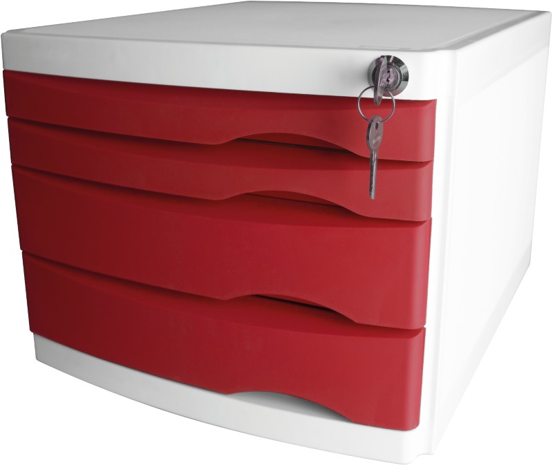 Helit Schubladenbox mit 4 Schubladen The Safe A4 Kunststoff Rot 230 x 300 x 355 mm