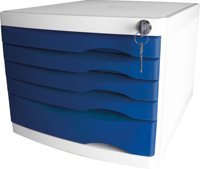 Helit Schubladenbox mit 5 Schubladen The Safe A4 Kunststoff Blau 230 x 300 x 355 mm