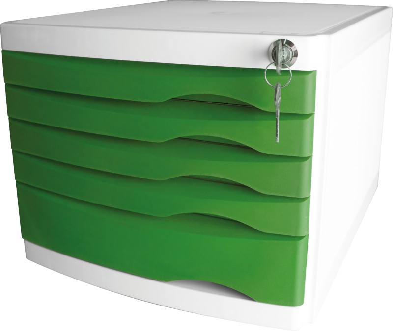 Helit Schubladenbox mit 5 Schubladen The Safe A4 Kunststoff Grün 230 x 300 x 355 mm