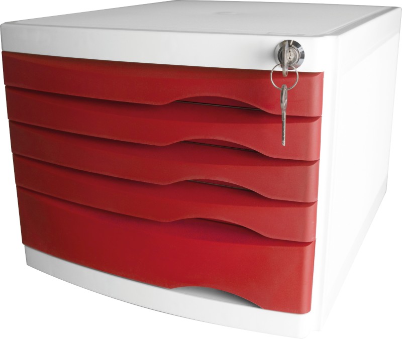 Helit Schubladenbox mit 5 Schubladen The Safe A4 Kunststoff Rot 230 x 300 x 355 mm