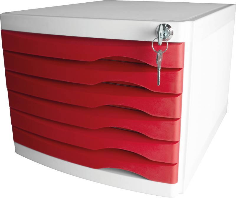 Helit Schubladenbox mit 6 Schubladen The Safe A4 Kunststoff Rot 230 x 300 x 355 mm