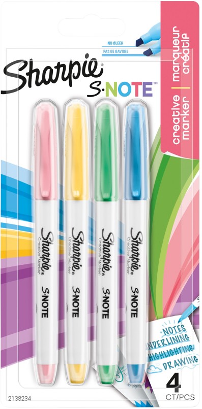 Sharpie S-Note Textmarker Farbig sortiert Mittel Keilspitze Nicht nachfüllbar 4 Stück