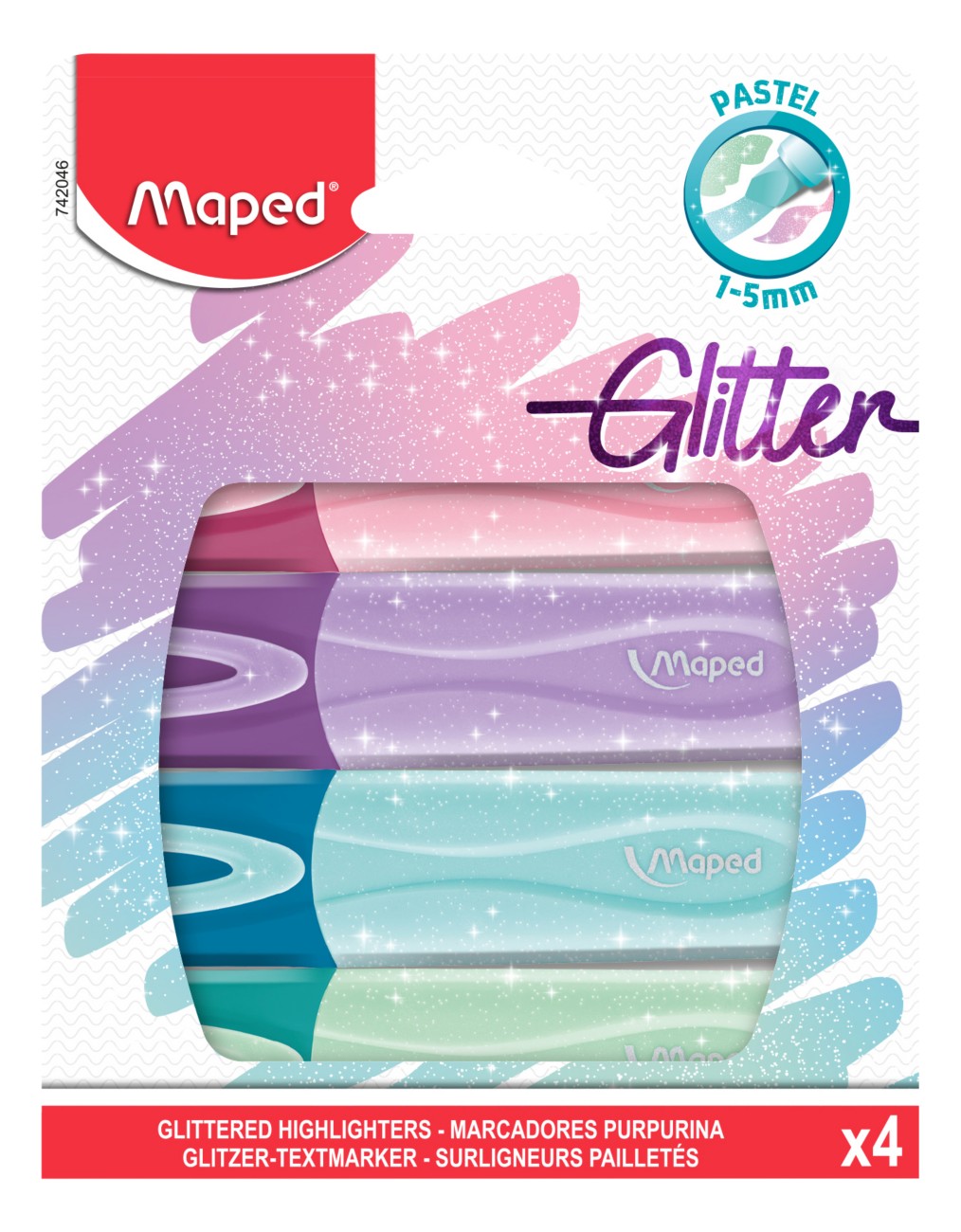 Maped Glitter 742046 Highlighter Assorted Chisel 1 - 5 Mm Pack Of 4