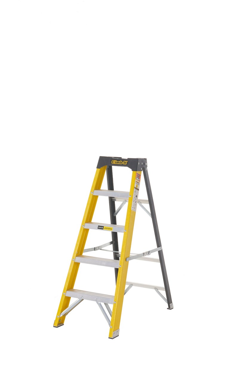 Climb-It Climb-It® Glass Fibre Swingback Stepladder, 4 Tread, Integral Tool Tray