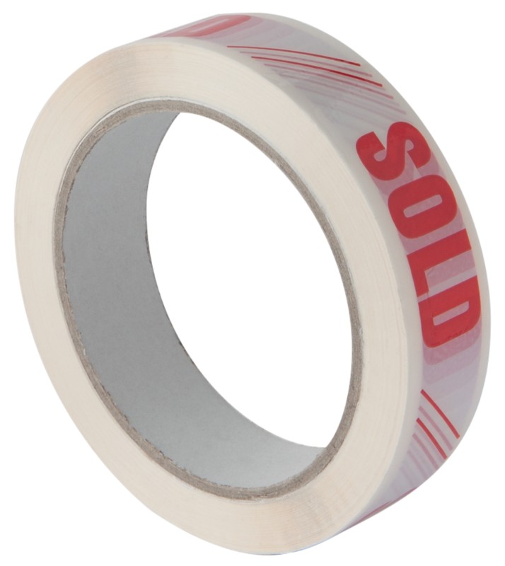 Flexocare Printed "Sold" Packaging Tape 25mm x 66m White & Red 6 Rolls