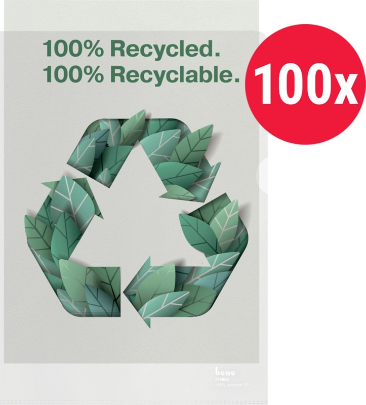 Bene Klarsichthüllen 100% Recycelt DIN A4 Genarbt Transparent 100 Mikron Polypropylen 627498 100 Stück