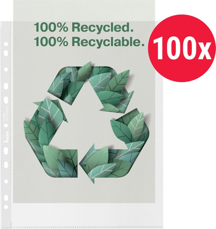 Bene Prospekthüllen 100% Recycelt DIN A4 Genarbt Transparent 70 Mikron Polypropylen 11 Löcher 627497 100 Stück