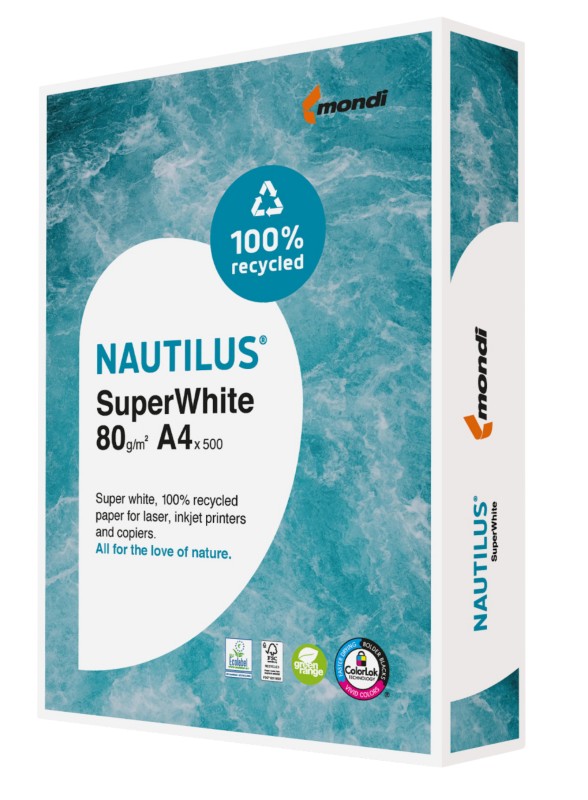 Nautilus SuperWhite DIN A4 Druckerpapier 80 g/m² Glatt Weiß 500 Blatt