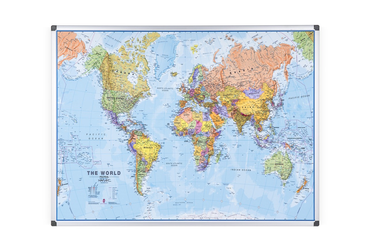 Bi-Office World Magnetic Map Magnetic 120 (W) X 90 (H) Cm