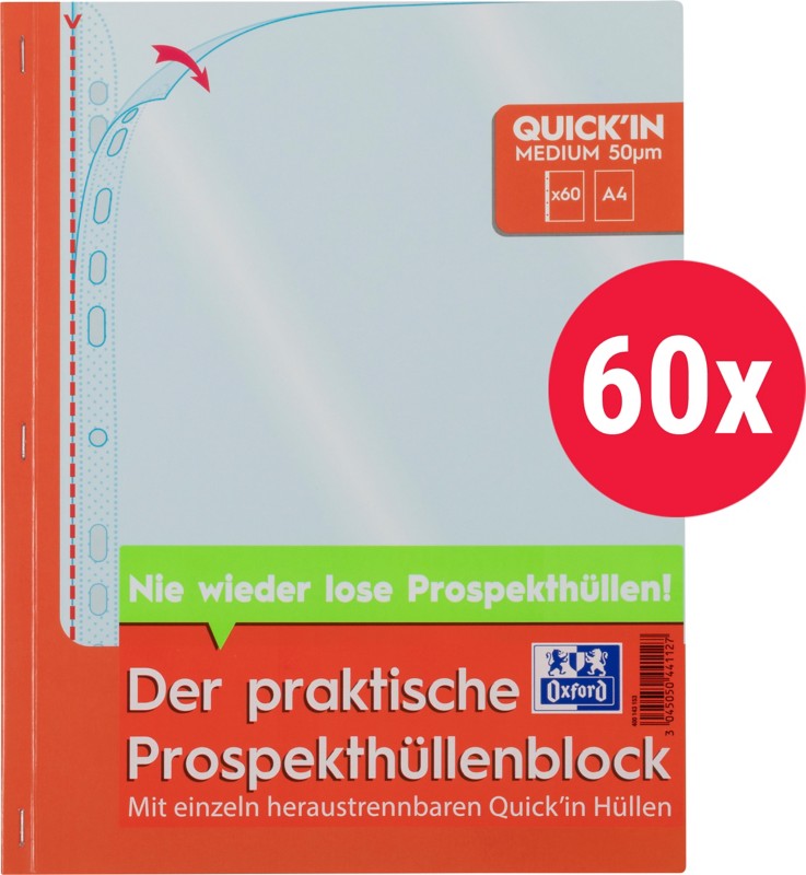 OXFORD Economy Prospekthüllen DIN A4 Glasklar Transparent 50 Mikron PP (Polypropylen) Oben 11 Löcher