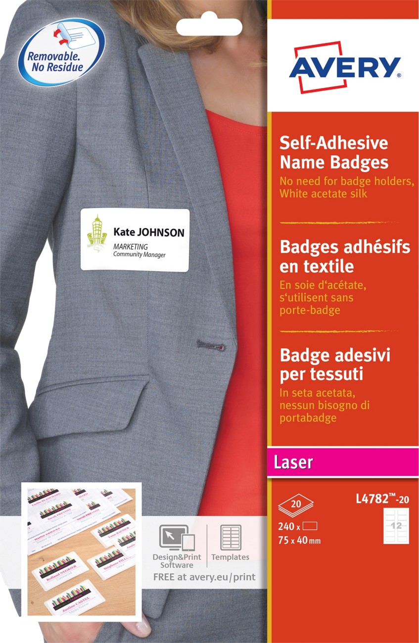 Avery White 75 x 40 mm Self Adhesive Name Badges - 12 Per Page - 20 Sheets (L4782-20) - Image 6