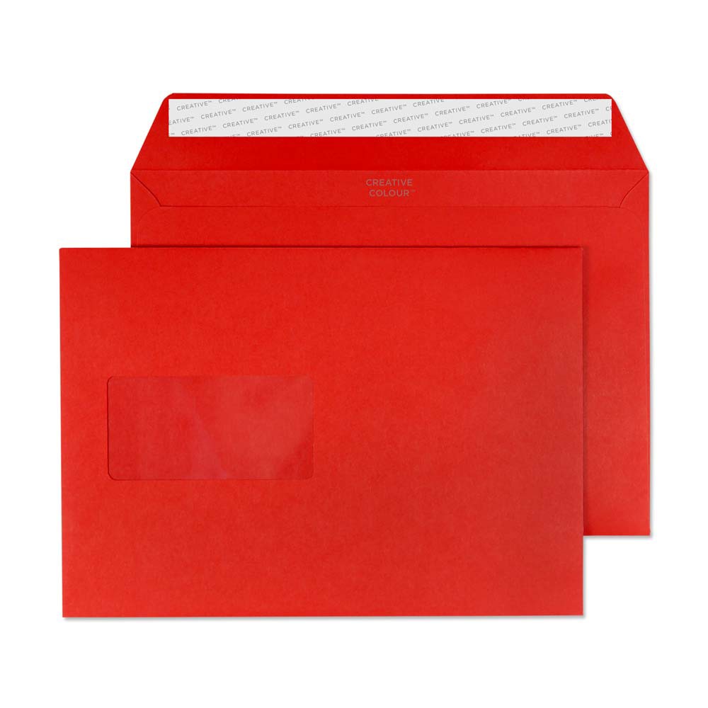 Creative Peel & Seal C5 Coloured Envelope Red 229 (W) X 162 (H) Mm Window 120 Gsm Pack Of 500 - Image 3
