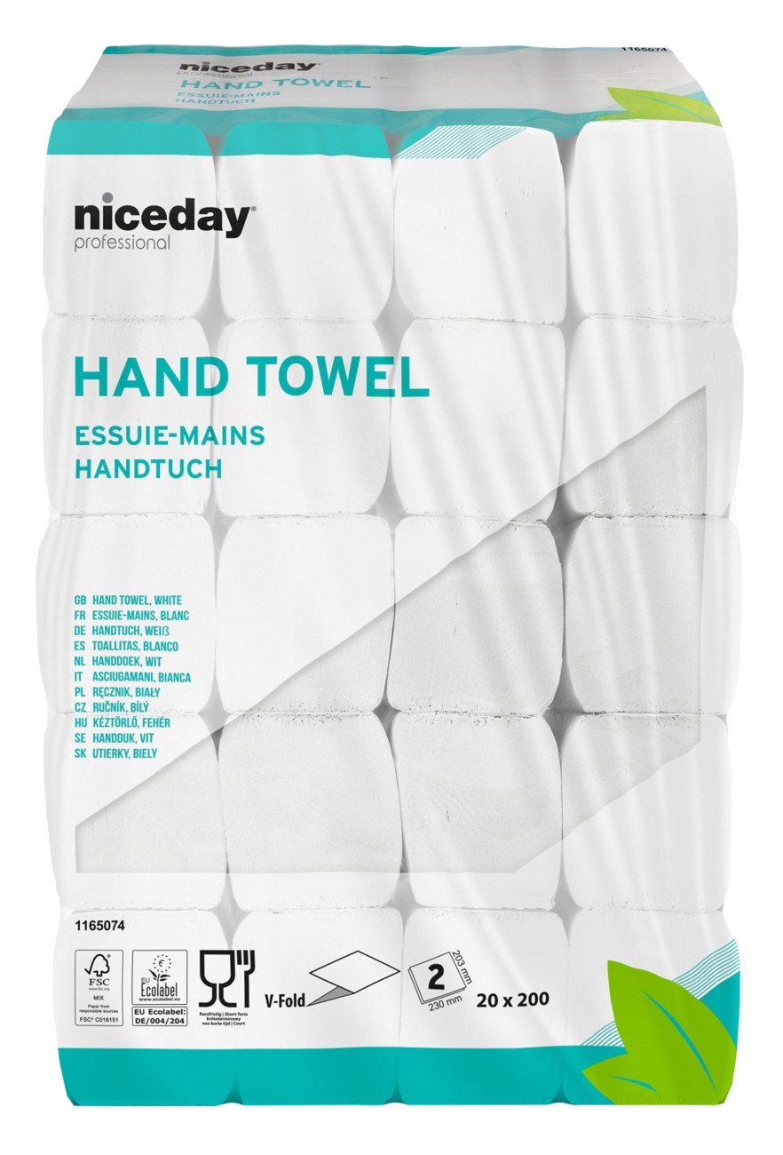Niceday Professional Falthandtücher V-falz Weiß 2-lagig 1165074 20 Stück à 200 Blatt