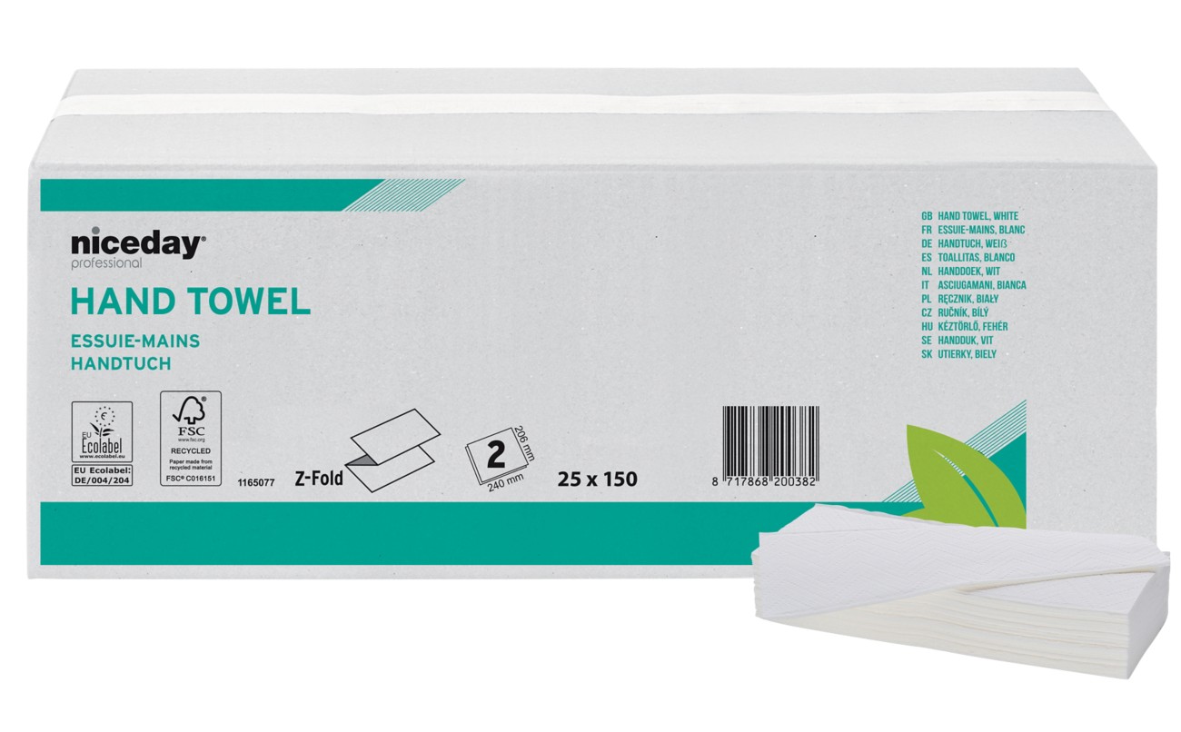 Niceday Professional Falthandtücher Z-falz Weiß 2-lagig 1165077 25 Stück à 150 Blatt