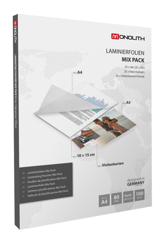 Monolith Laminierfolien DIN A4 Glasklar 80 Mikron (2 x 80) Transparent 50 Hüllen