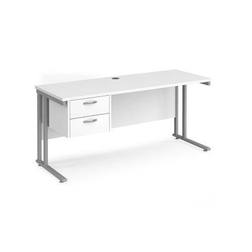 Dams International Maestro 25 Straight Desk Rectangular White Cantilever 2 Drawers 1,600 (W) X 600 (D) X 725 (H) Mm Wood