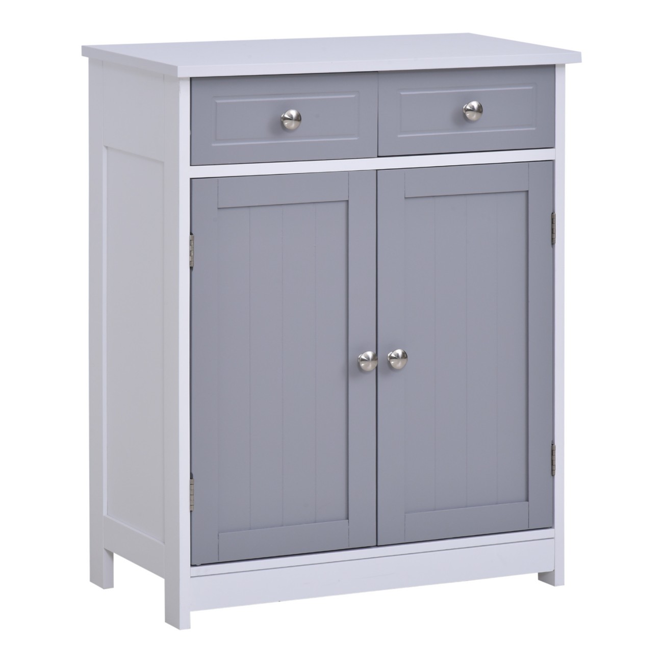 Kleankin Multicolour Bathroom Cabinet: Freestanding Unit With 2 Drawers, Adjustable Shelf & Metal Handles, 75X60cm, Grey & White | Aosom Uk - Image 2