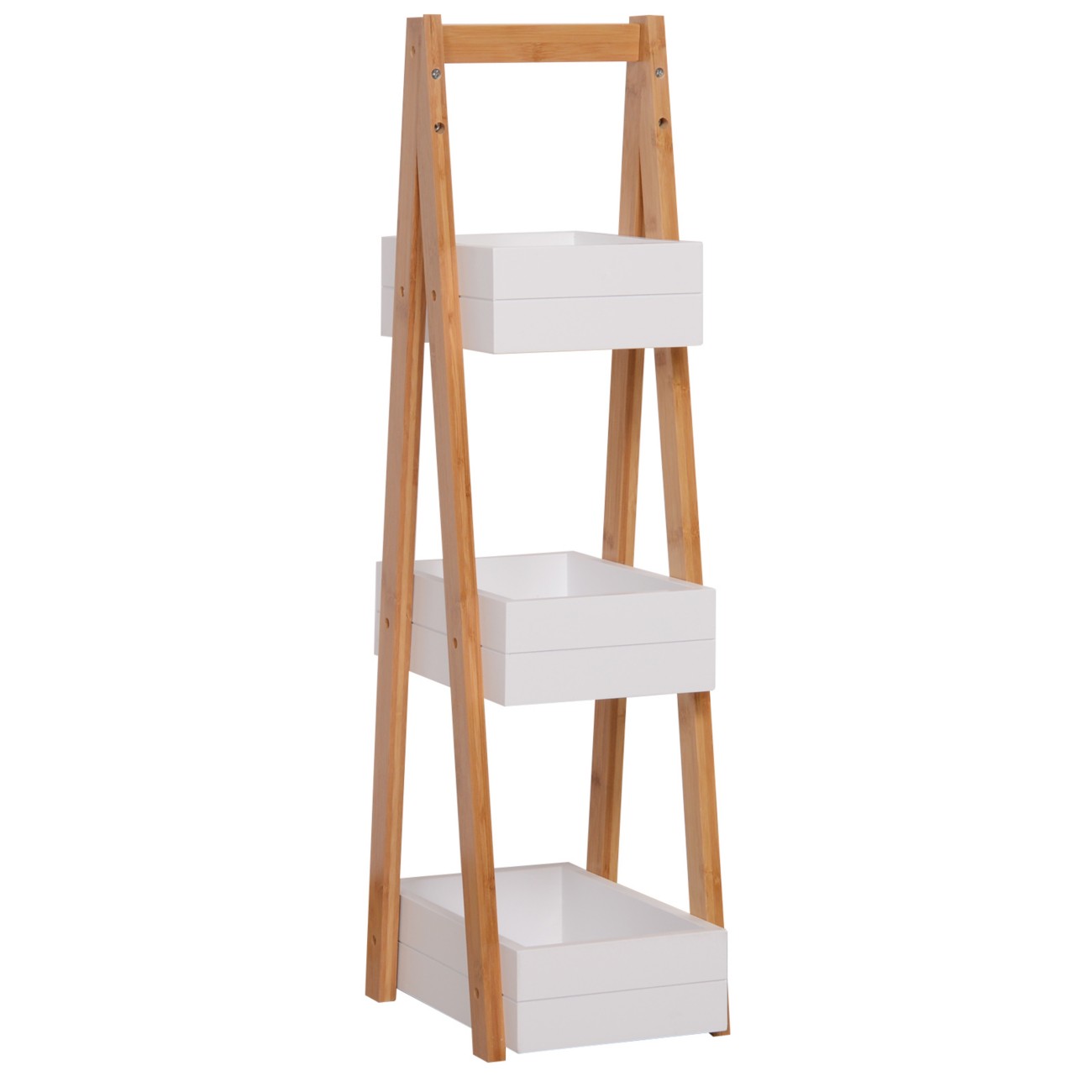 Homcom Bathroom Rack 834-100 Bamboo, Mdf White 300 Mm X 210 Mm X 810 Mm