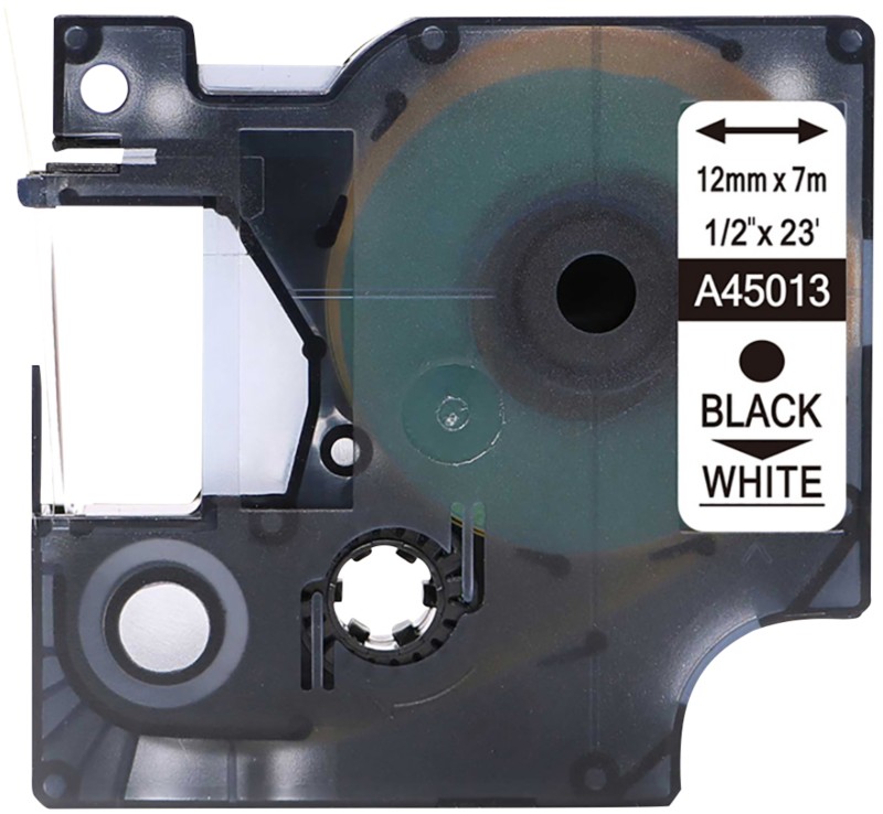Rillstab Kompatibel Dymo D1 S0720530 / 45013 Schriftband Selbstklebend Schwarzer Druck auf Weiß 12 mm x 7m