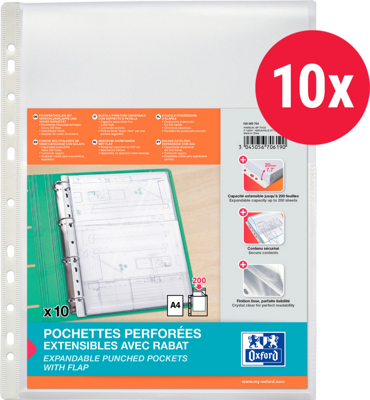 Oxford Expanding Folder A4 Clear Transparent Pp (Polypropylene) Pack Of 10