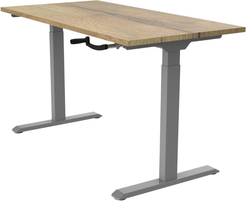 Thumbnail - euroseats Crank Sitz-Stehschreibtisch Rechteckig Eiche T-Fuß 1.400 (B) x 800 (T) x 1.190 (H) mm Metall