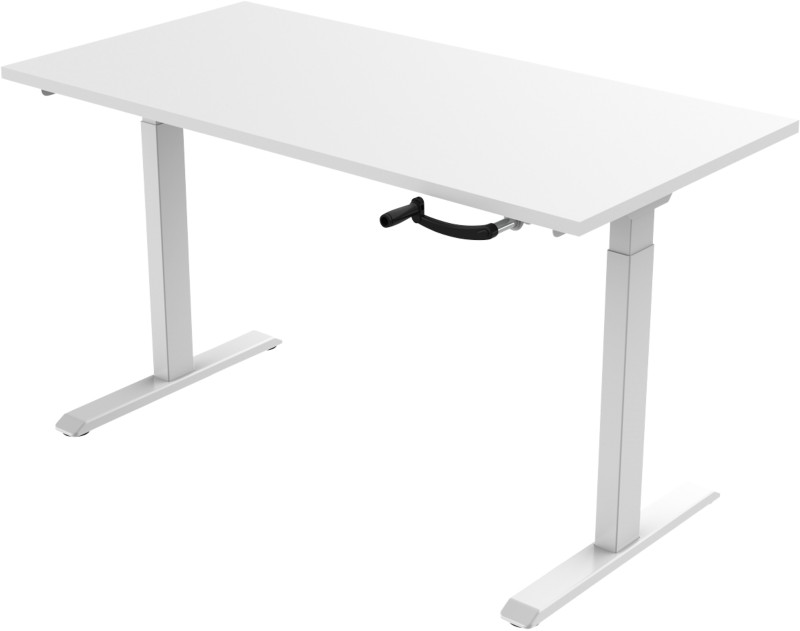 Thumbnail - euroseats Crank Sitz-Stehschreibtisch Rechteckig Weiß T-Fuß 1.600 (B) x 800 (T) x 1.190 (H) mm Metall
