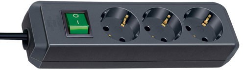 Image of brennenstuhl 1152300015 Eco-Line Steckdosenleiste 3-fach F-Buchsen 1,5 m Mit Schalter Schwarz