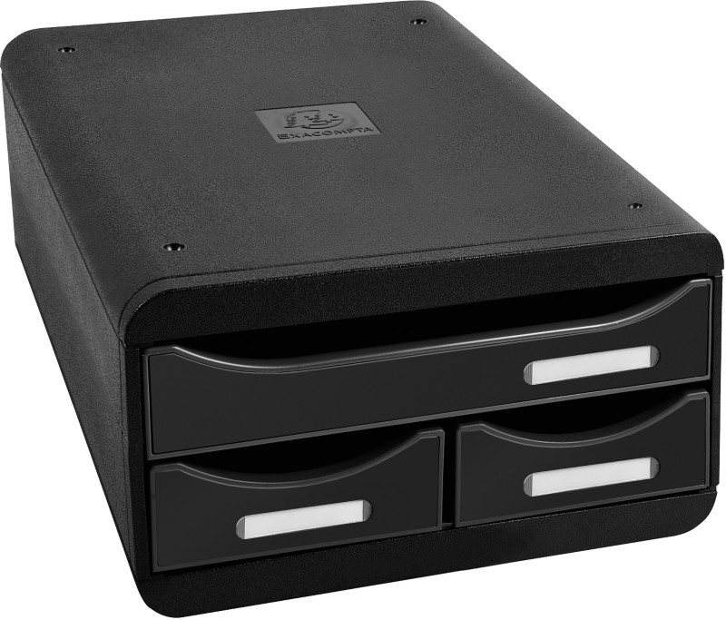 Exacompta Glossy Schubladenbox Kunststoff Schwarz 3 Schübe 27,8 x 34,7 x 13 cm