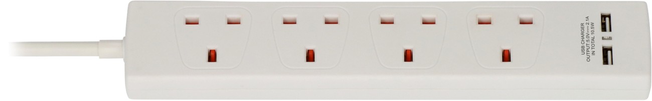 Brennenstuhl 4-Way Extension Lead Uk Usb Slots 2M White