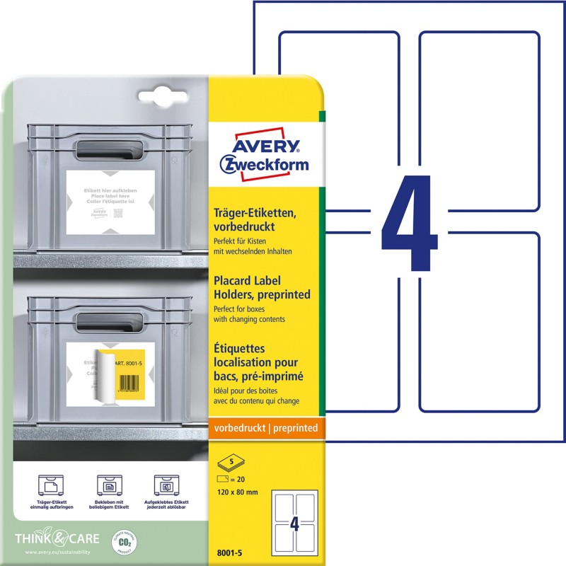 AVERY Zweckform Trägeretiketten Weiß, Hellgrau 12 x 8 cm 5 Blatt à 4 Etiketten