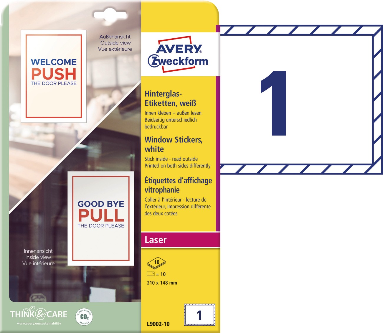 AVERY Zweckform L9002-10 Fenstersticker 5 x 148 mm Weiß 10 Stück