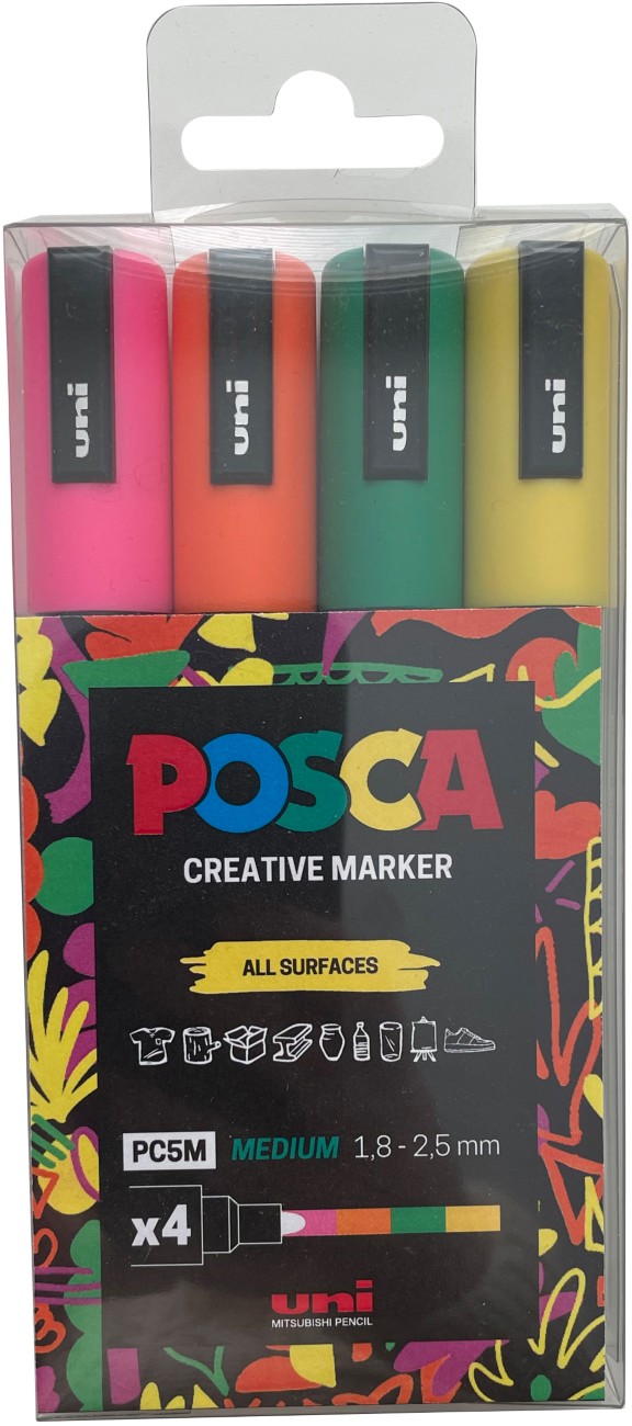 Posca Pc-5M Permanent Paint Marker Assorted Medium Bullet - 1.3 Mm Pack Of 4