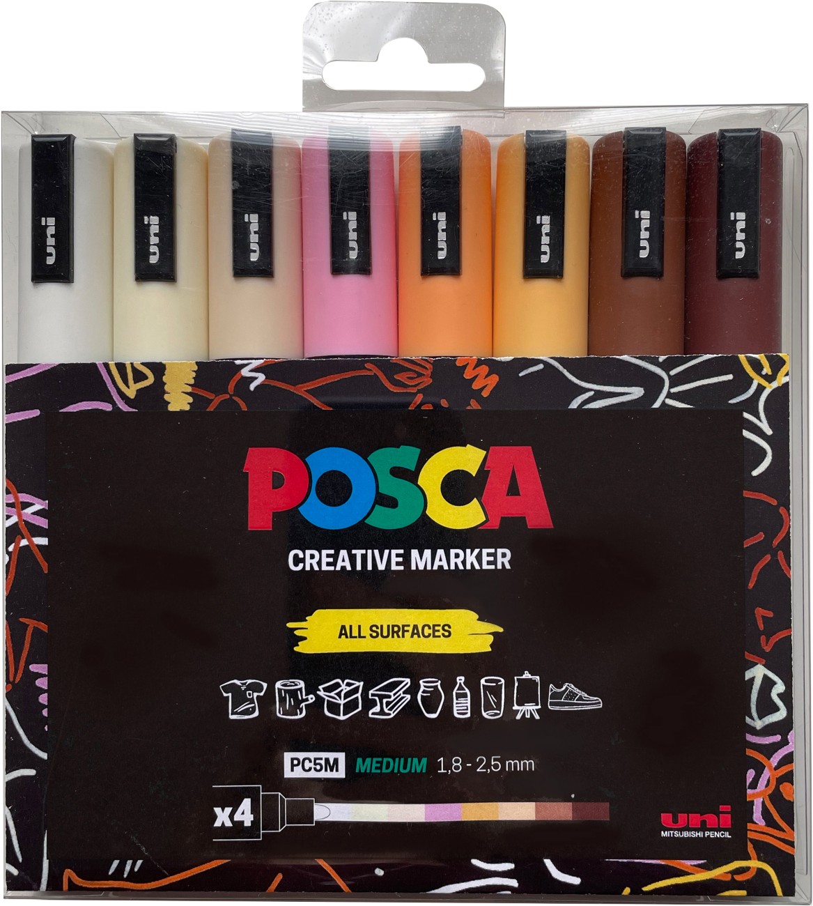Posca Pc-5M Permanent Paint Marker Assorted Medium Bullet - 1.3 Mm Pack Of 8