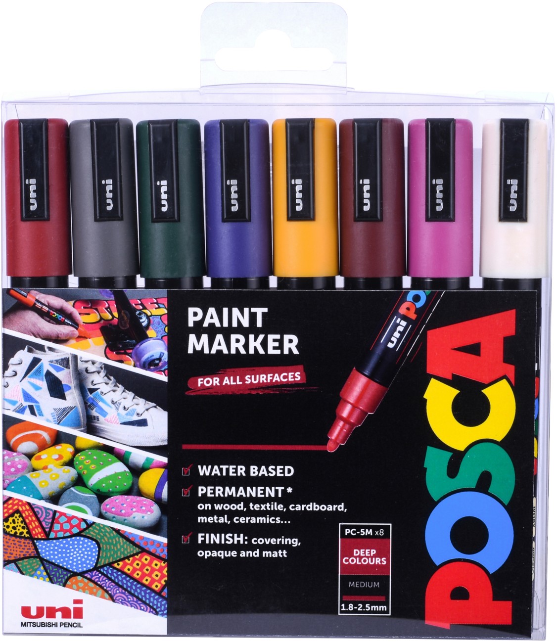 Posca Pc-5M Permanent Paint Marker Assorted Medium Bullet - 1.3 Mm Pack Of 8