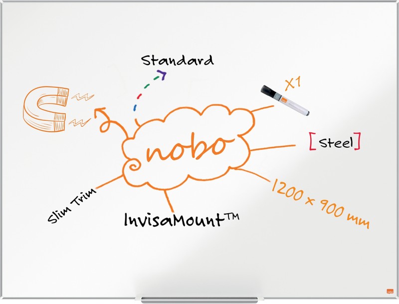 Nobo Impression Pro Whiteboard 1915403 Wandmontiert Magnetisch Lackierter Stahl 120 x 90 cm Schlanker Rahmen