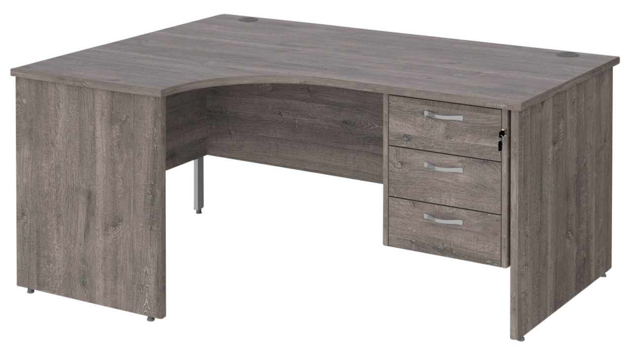 Dams International Maestro 25 Left Hand Corner Desk Grey Oak Base Panel 3 Drawers 1,600 (W) X 1,200 (D) X 725 (H) Mm Wood